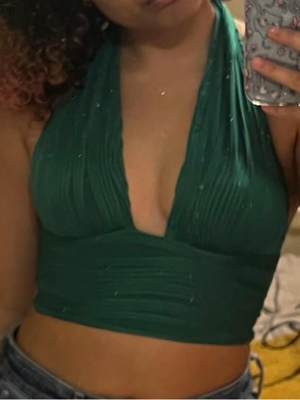 SHEIN Deep V Green Women’s Halter Crop Top